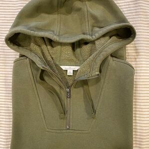 L.L. Bean Signature Olive Green 1/4 Zip Hooded Sweatshirt